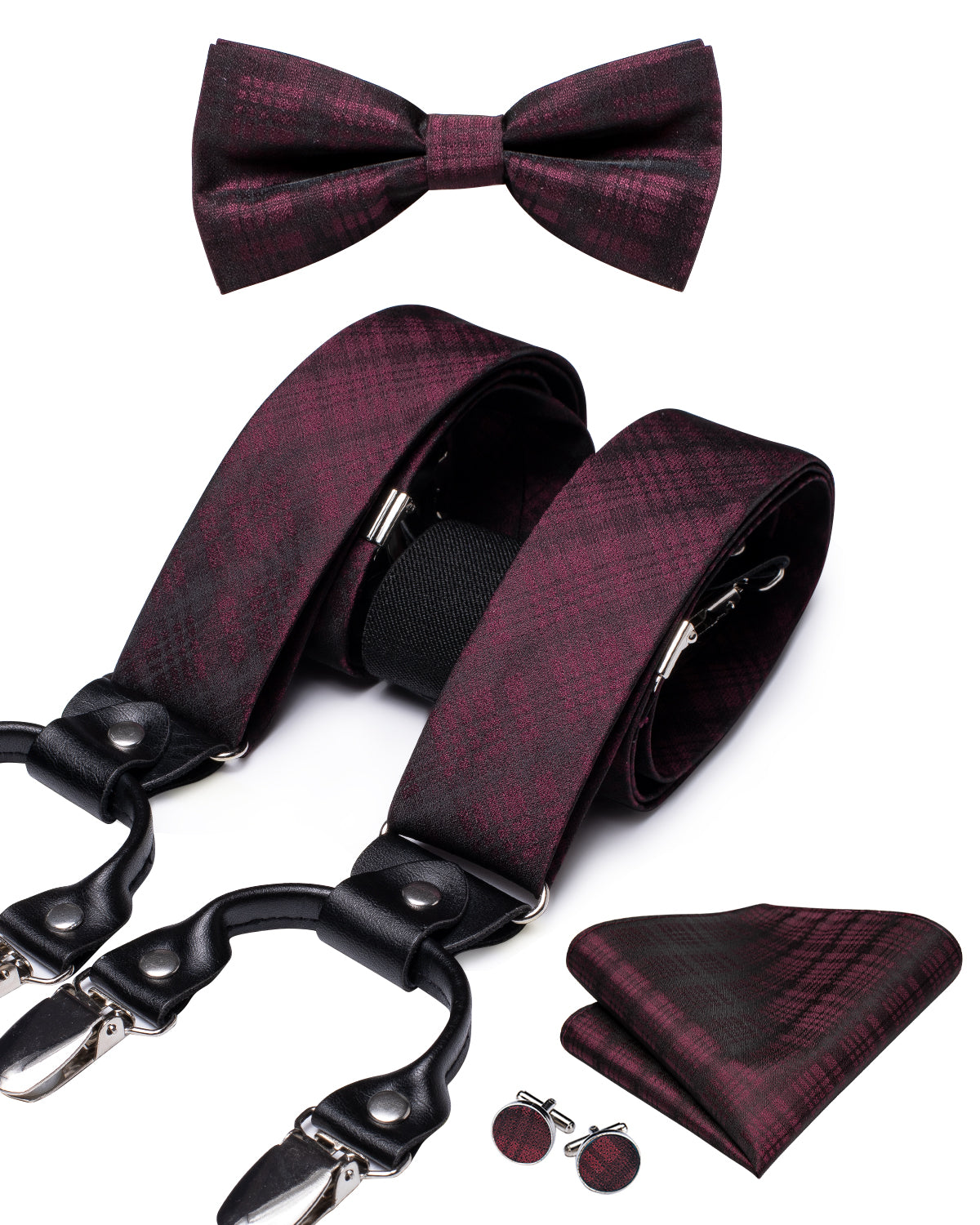 BD3035 Men's Braces Designer Clip Suspender Set [Maroon Plaid]