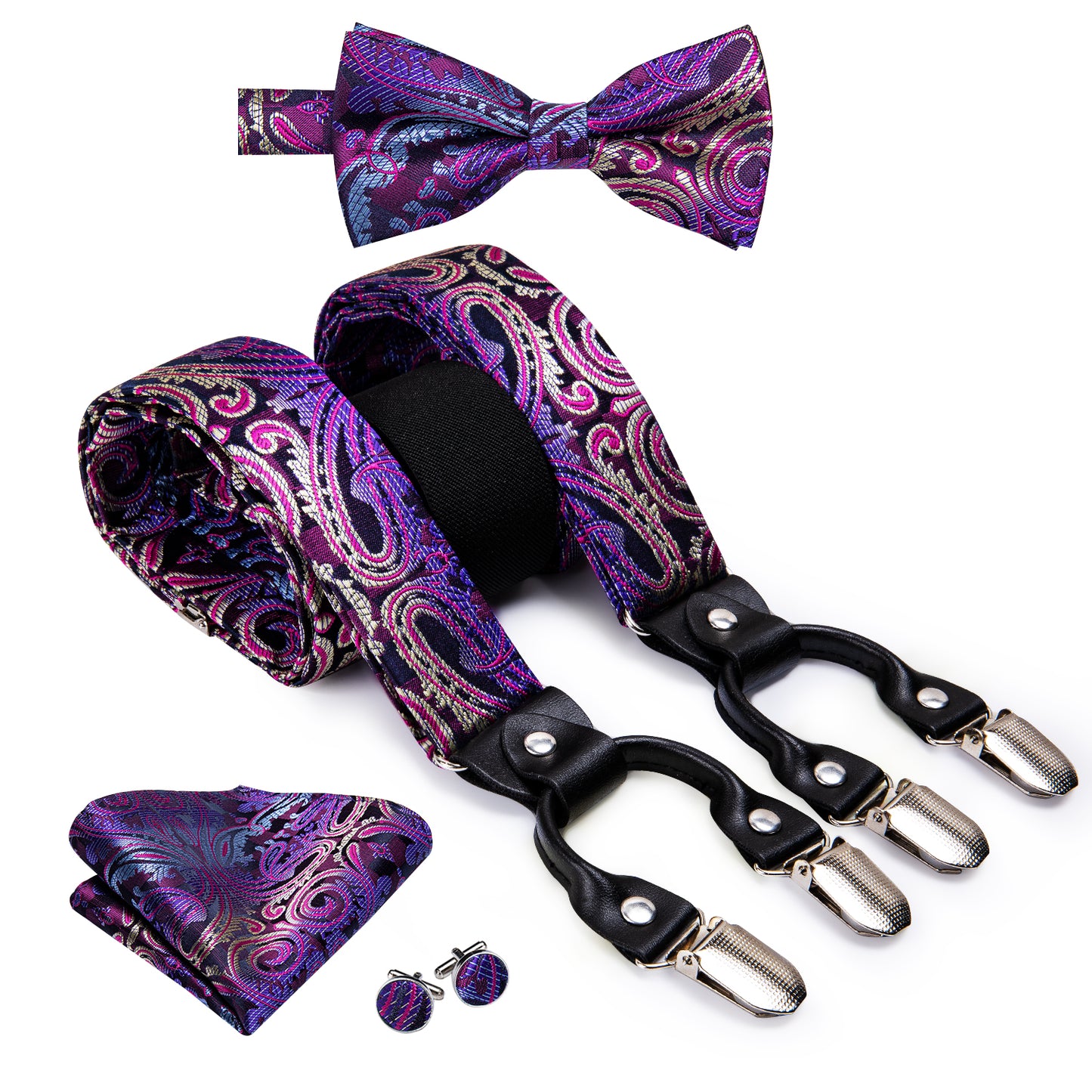 BD3041 Men's Braces Designer Clip Suspender Set [Purple Neon]