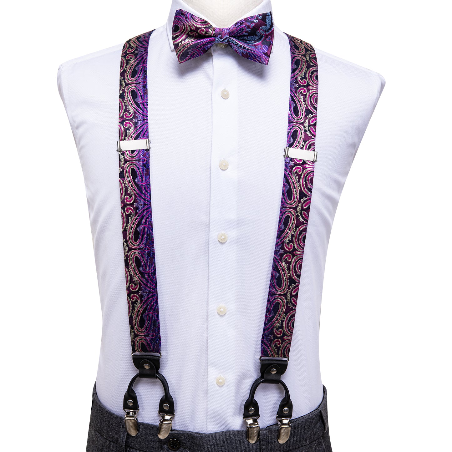 BD3041 Men's Braces Designer Clip Suspender Set [Purple Neon]