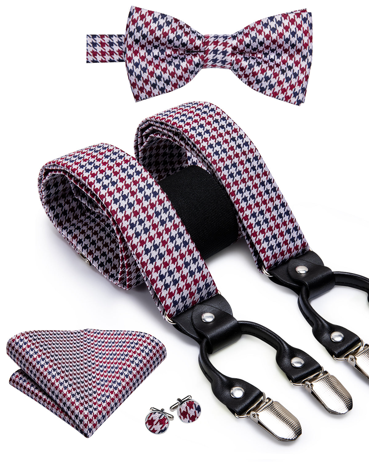 BD3043 Men's Braces Designer Clip Suspender Set [Houndstooth French]