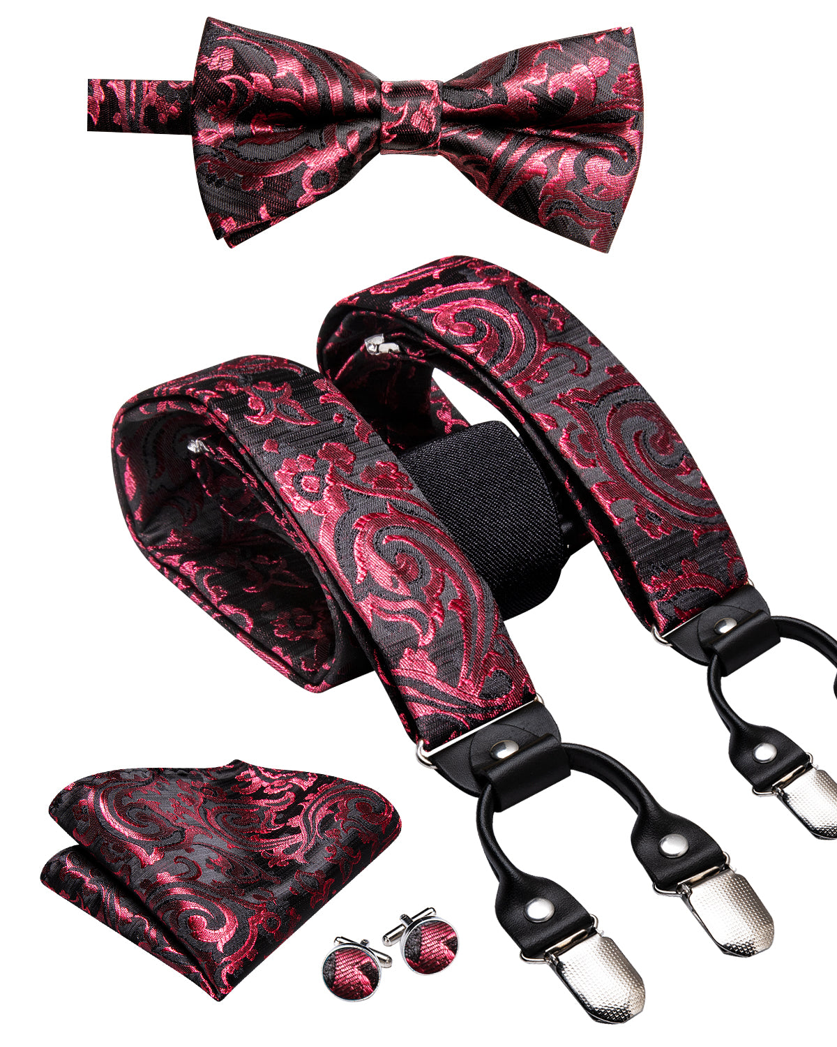 BD3053 Men's Braces Designer Clip Suspender Set [Wine Garden]