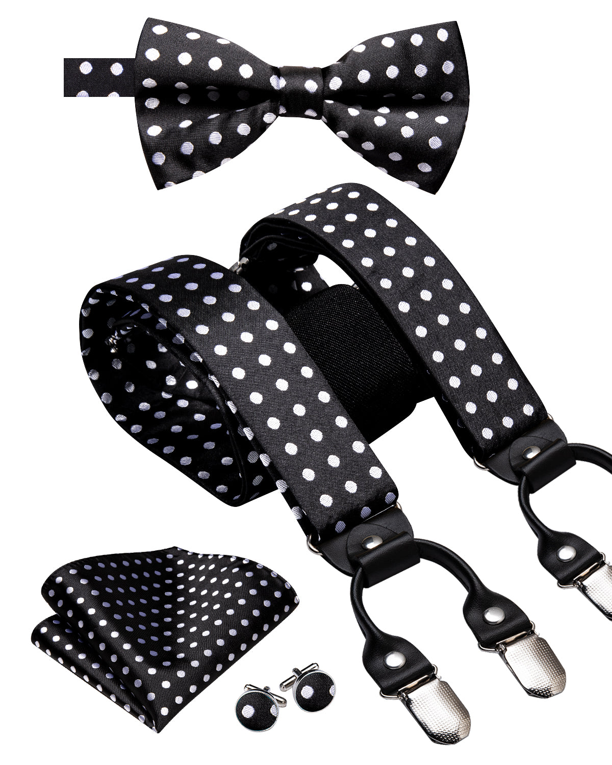 BD3064 Men's Braces Designer Clip Suspender Set [Black Polka]