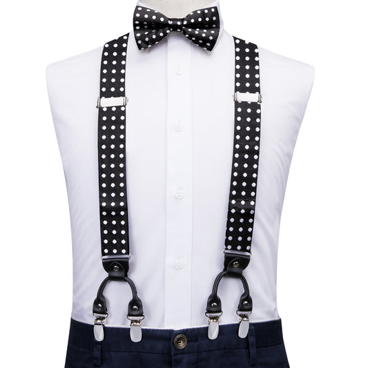 BD3064 Men's Braces Designer Clip Suspender Set [Black Polka]