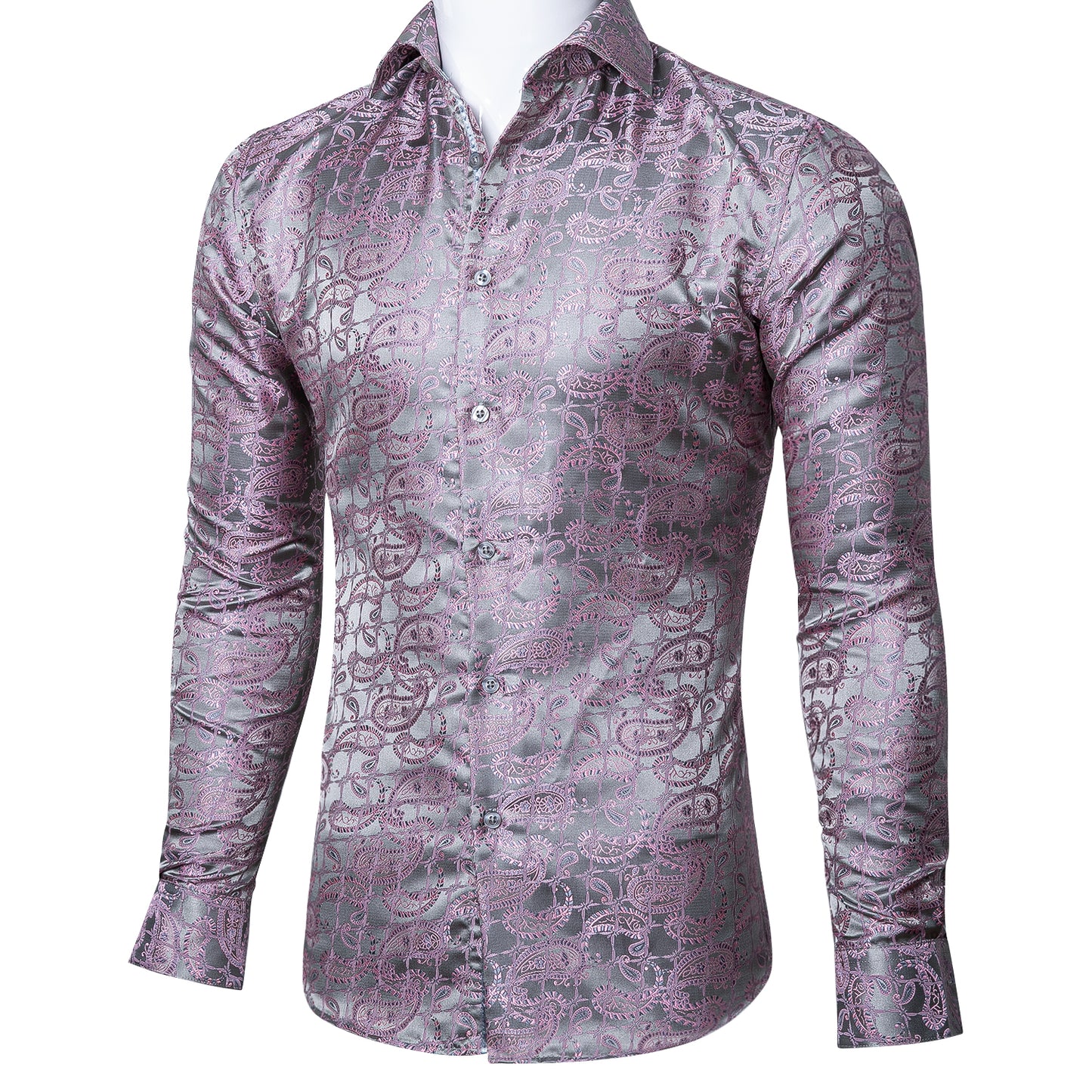 Novelty Silky Shirt - Lilac Grid