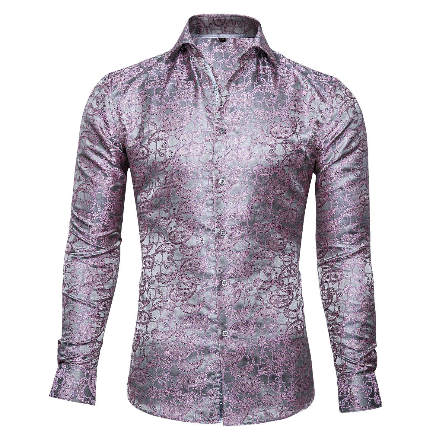 Novelty Silky Shirt - Lilac Grid