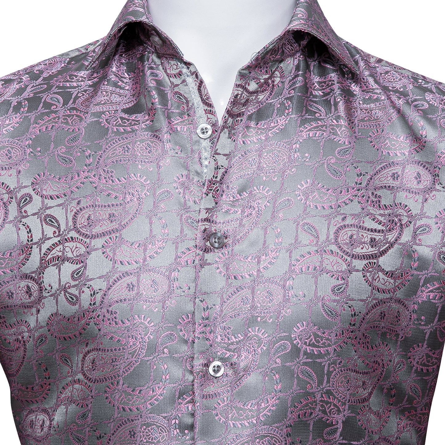Novelty Silky Shirt - Lilac Grid