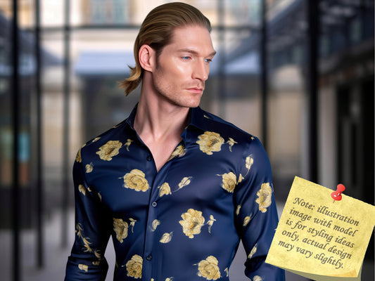 Novelty Silky Shirt Sale Buy 1 Get 1 Free Random Design in Your Size - Navy Mirror
