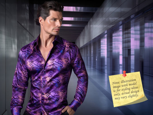 Novelty Silky Shirt Sale Buy 1 Get 1 Free Random Design in Your Size - Purple Neon