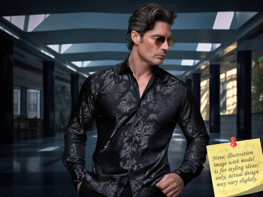 Novelty Silky Shirt Sale Buy 1 Get 1 Free Random Design in Your Size - Black Garden