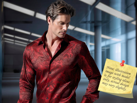 Novelty Silky Shirt Sale Buy 1 Get 1 Free Random Design in Your Size - Dark Red Paisley