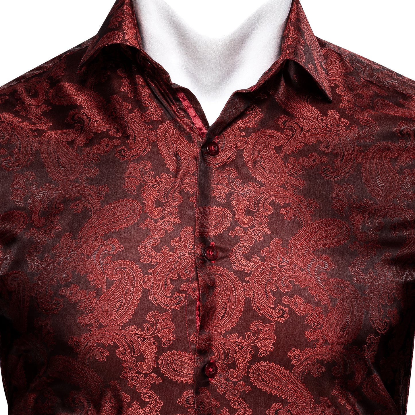 Novelty Silky Shirt - Dark Red Paisley