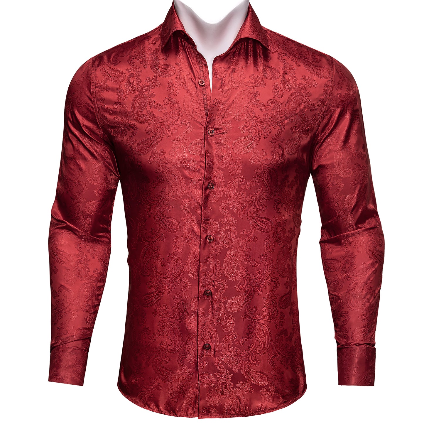 Novelty Silky Shirt - Red Paisley