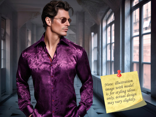 Novelty Silky Shirt Sale Buy 1 Get 1 Free Random Design in Your Size - Purple Paisley