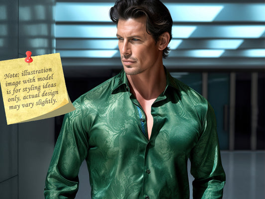 Novelty Silky Shirt Sale Buy 1 Get 1 Free Random Design in Your Size - Green Paisley