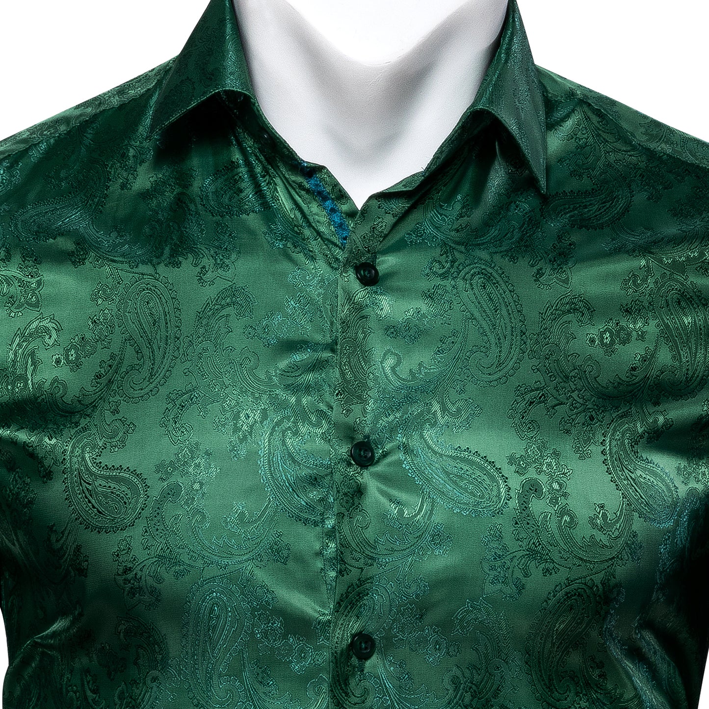 Novelty Silky Shirt - Green Paisley