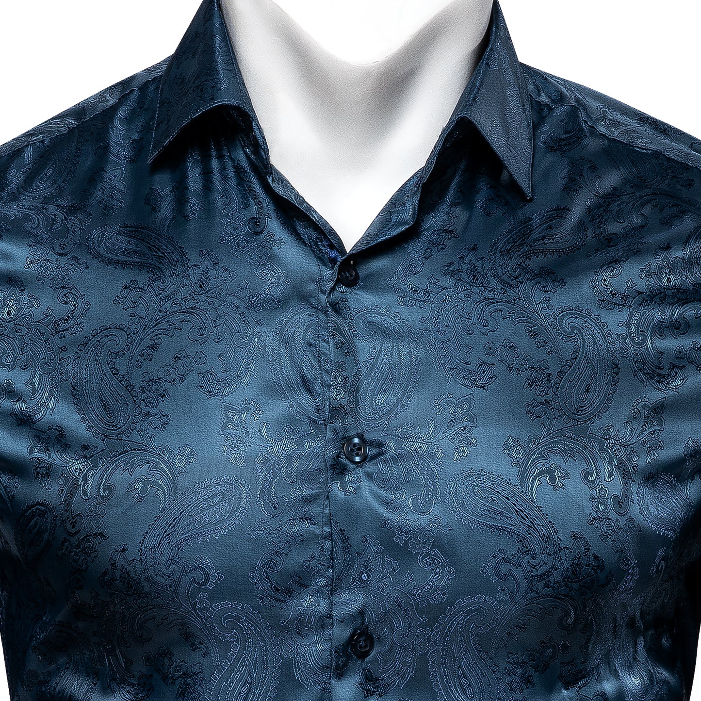 Novelty Silky Shirt - Denim Paisley