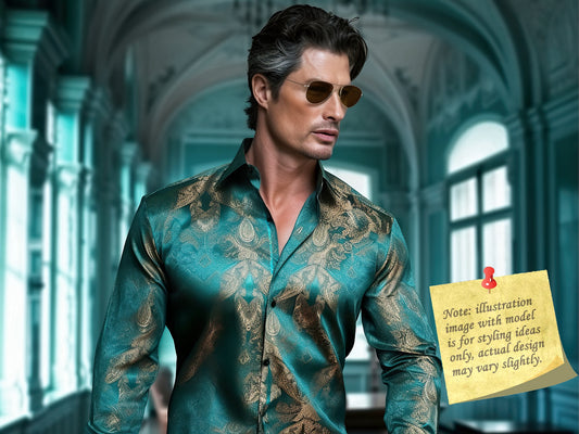 Novelty Silky Shirt Sale Buy 1 Get 1 Free Random Design in Your Size - Aqua Paisley