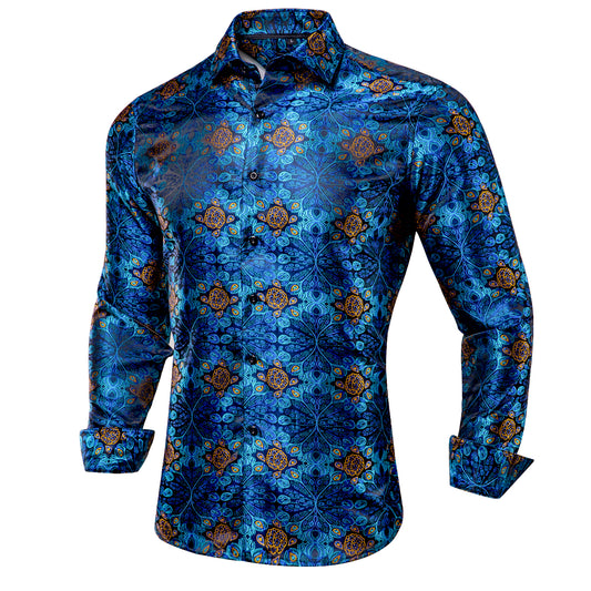 Novelty Silky Shirt - Royal Peacoke