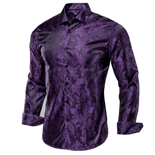 Novelty Silky Shirt - Purple Cashews