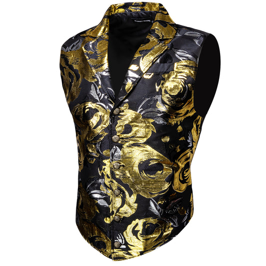 Victorian Waistcoat Steampunk Vintage Vest Silky Retro Ring Gold