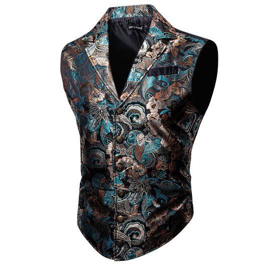 Victorian Waistcoat Steampunk Vintage Vest Silky Retro Icy Blue Silver