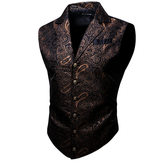 Victorian Waistcoat Steampunk Vintage Vest Silky Retro Swirl Bronze