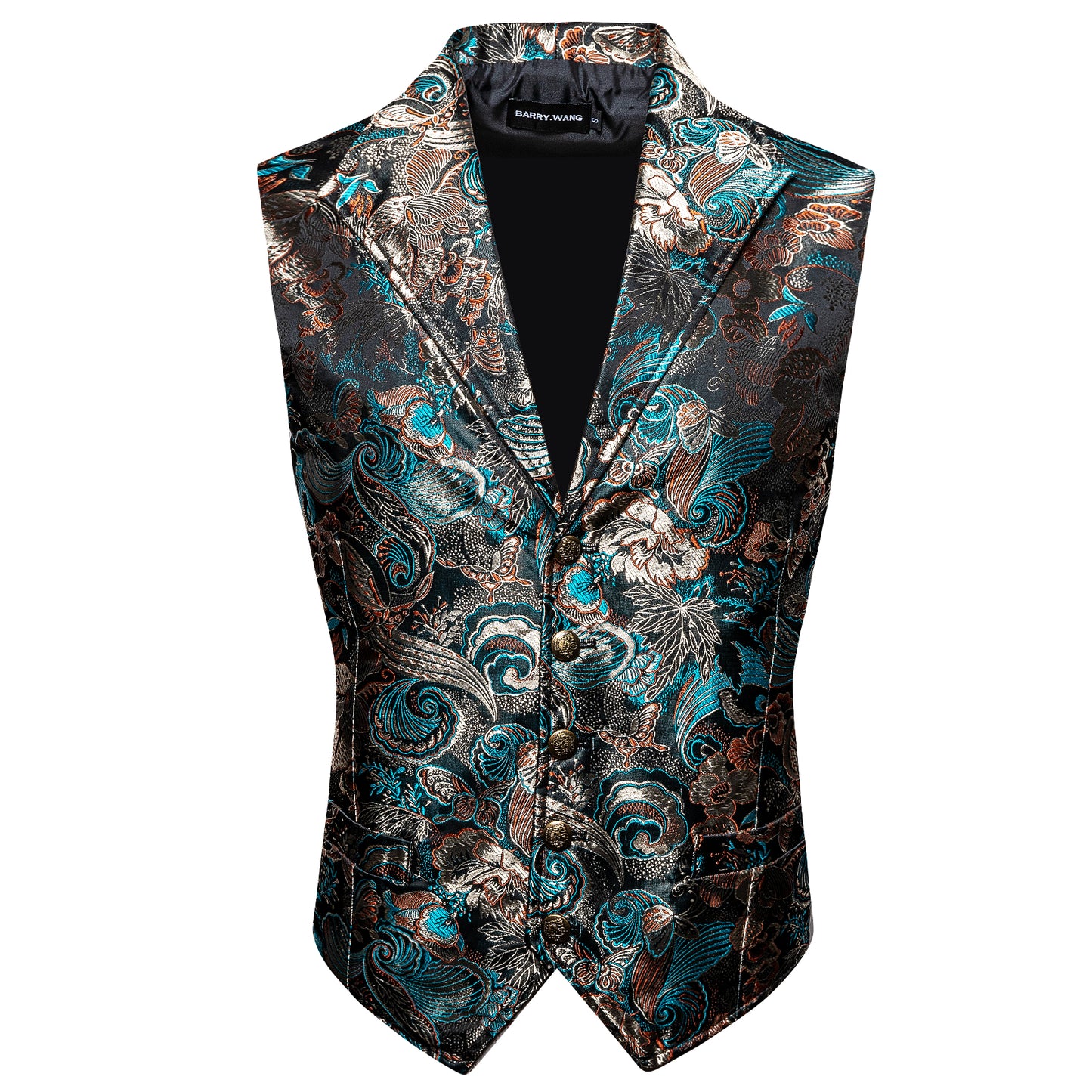 Men's Waistcoat Floral Vintage Silky Gilet Retro Vest Lapel Collar Swirl Lake