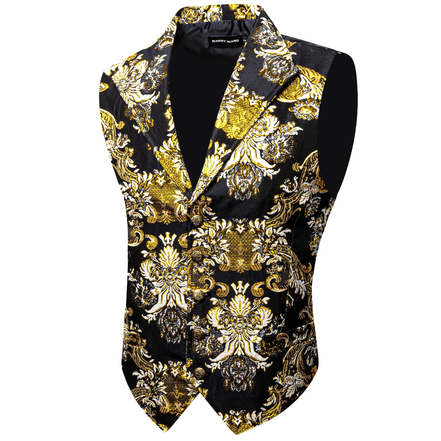 Men's Waistcoat Floral Vintage Silky Gilet Retro Vest Lapel Collar Daisy Yellow