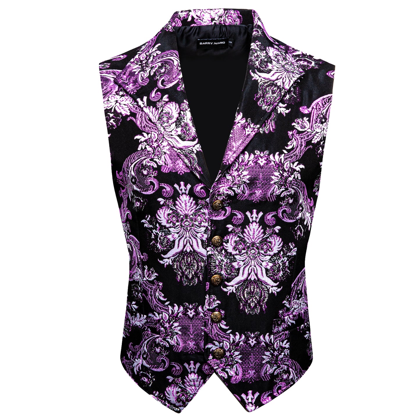 Men's Waistcoat Floral Vintage Silky Gilet Retro Vest Lapel Collar Lavender
