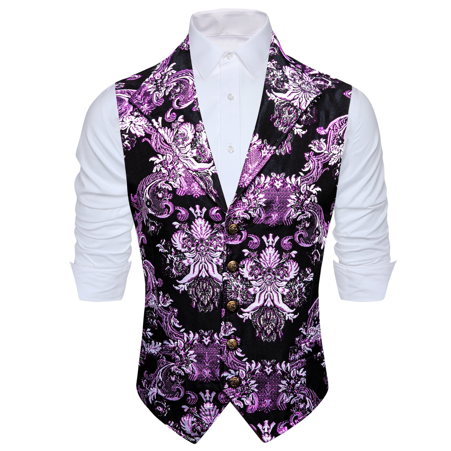 Men's Waistcoat Floral Vintage Silky Gilet Retro Vest Lapel Collar Lavender
