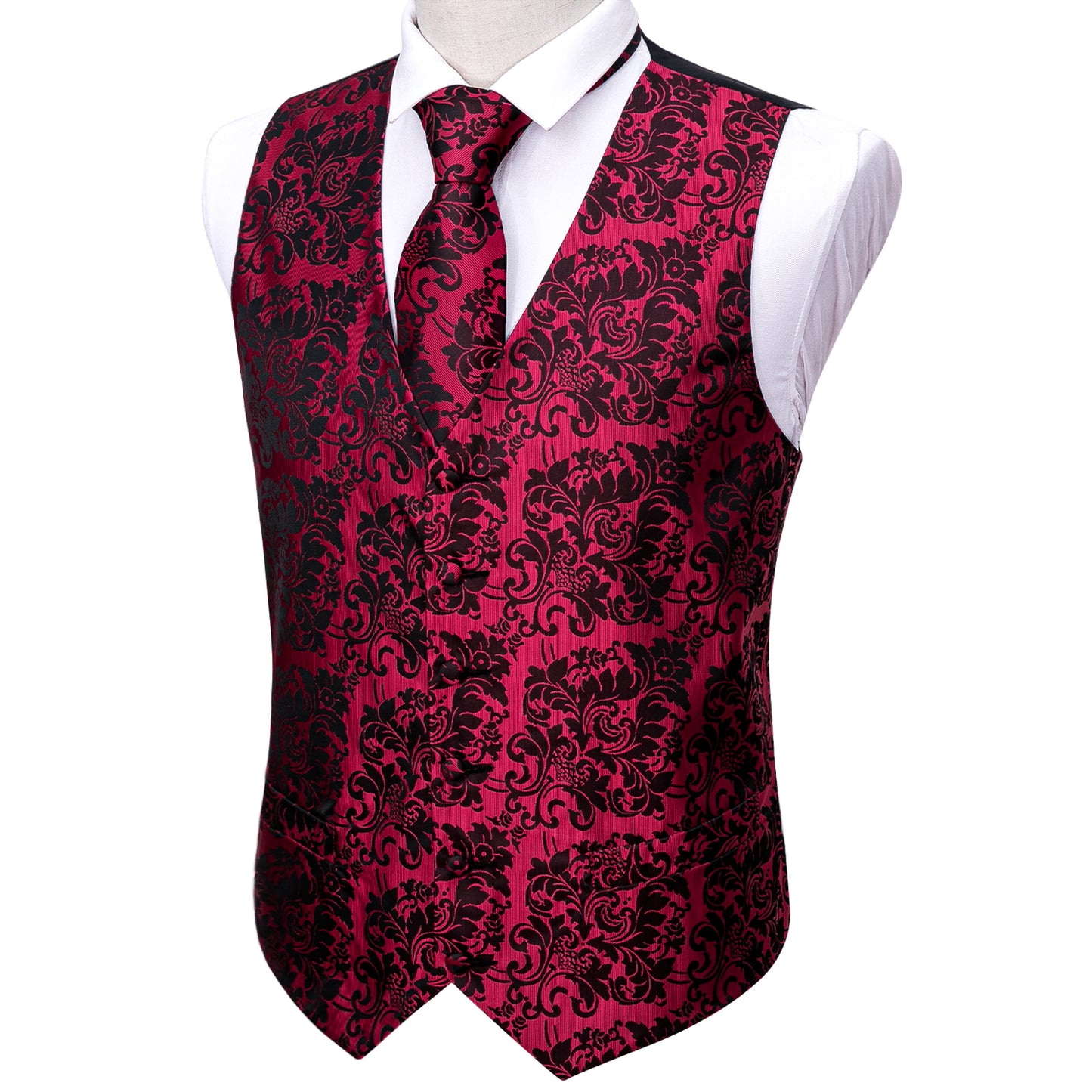 Designer Floral Waistcoat Silky Novelty Vest Fushia Damask