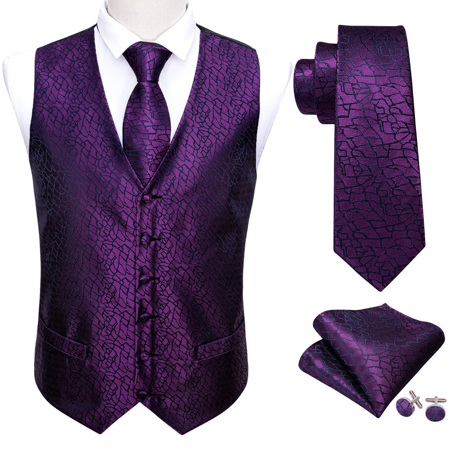 Designer Floral Waistcoat Silky Novelty Vest Purple Rocky