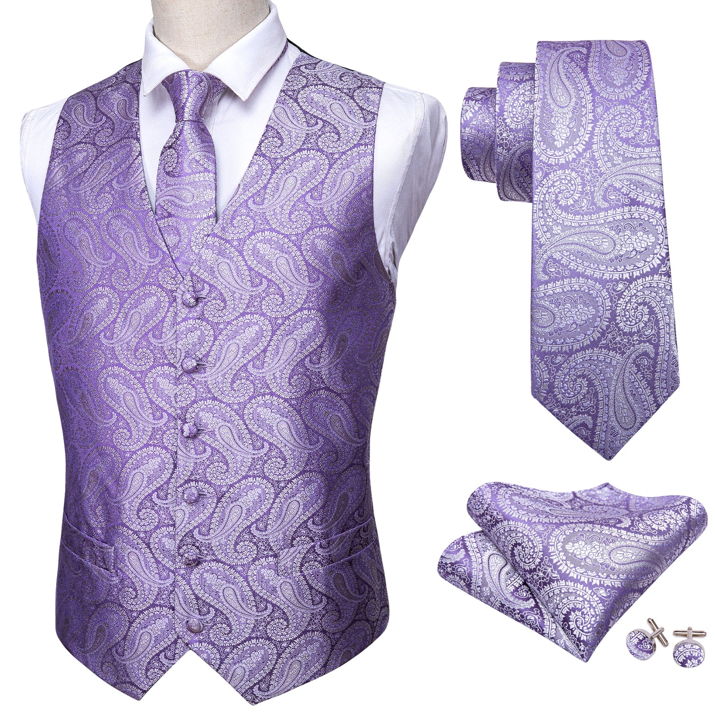 Designer Floral Waistcoat Silky Novelty Vest Violet Whales