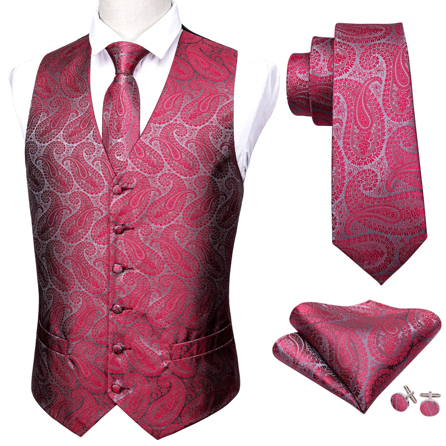 Designer Floral Waistcoat Silky Novelty Vest Fushia Whales