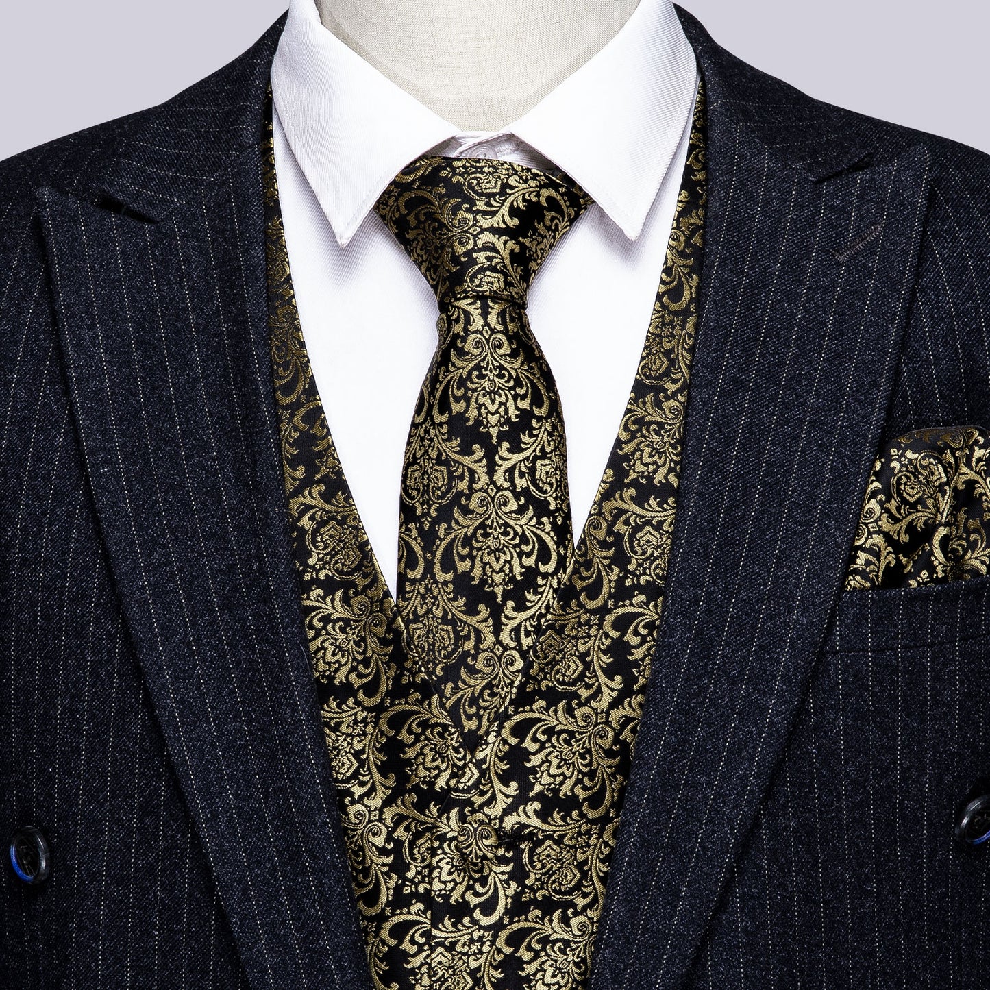 Designer Floral Waistcoat Silky Novelty Vest Palace Black