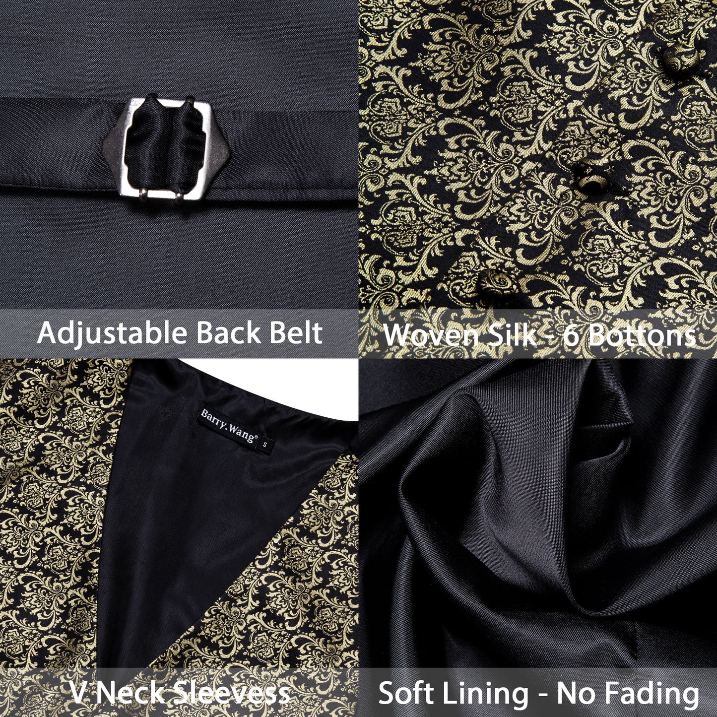 Designer Floral Waistcoat Silky Novelty Vest Palace Black