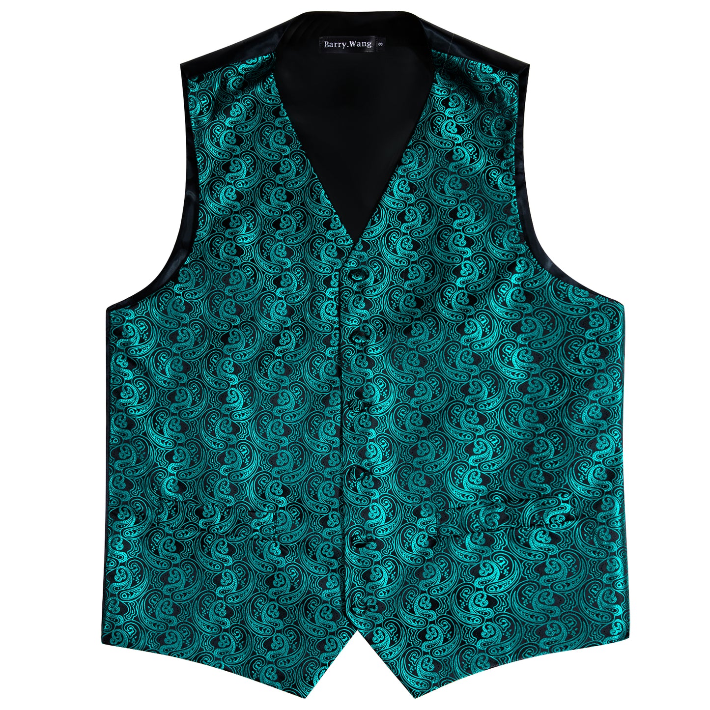 Designer Floral Waistcoat Silky Novelty Vest Teal Cashew