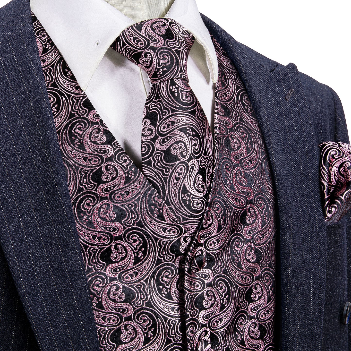 Designer Floral Waistcoat Silky Novelty Vest Lilac Black