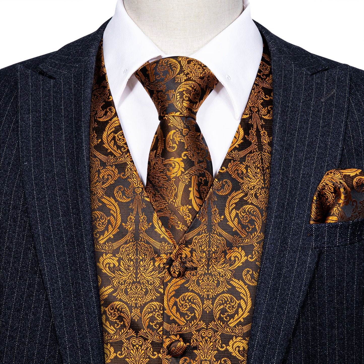 Designer Floral Waistcoat Silky Novelty Vest Palace Golden