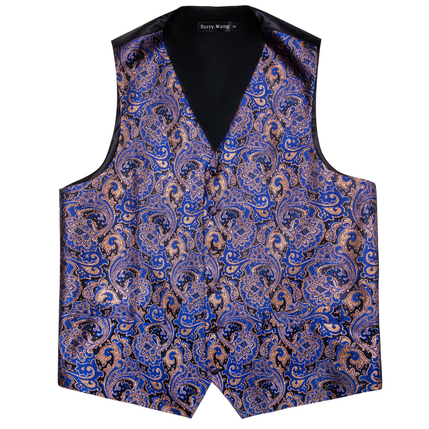 Designer Waistcoat Novelty Bowtie Vest Shiny French Fan Print Navy Blue