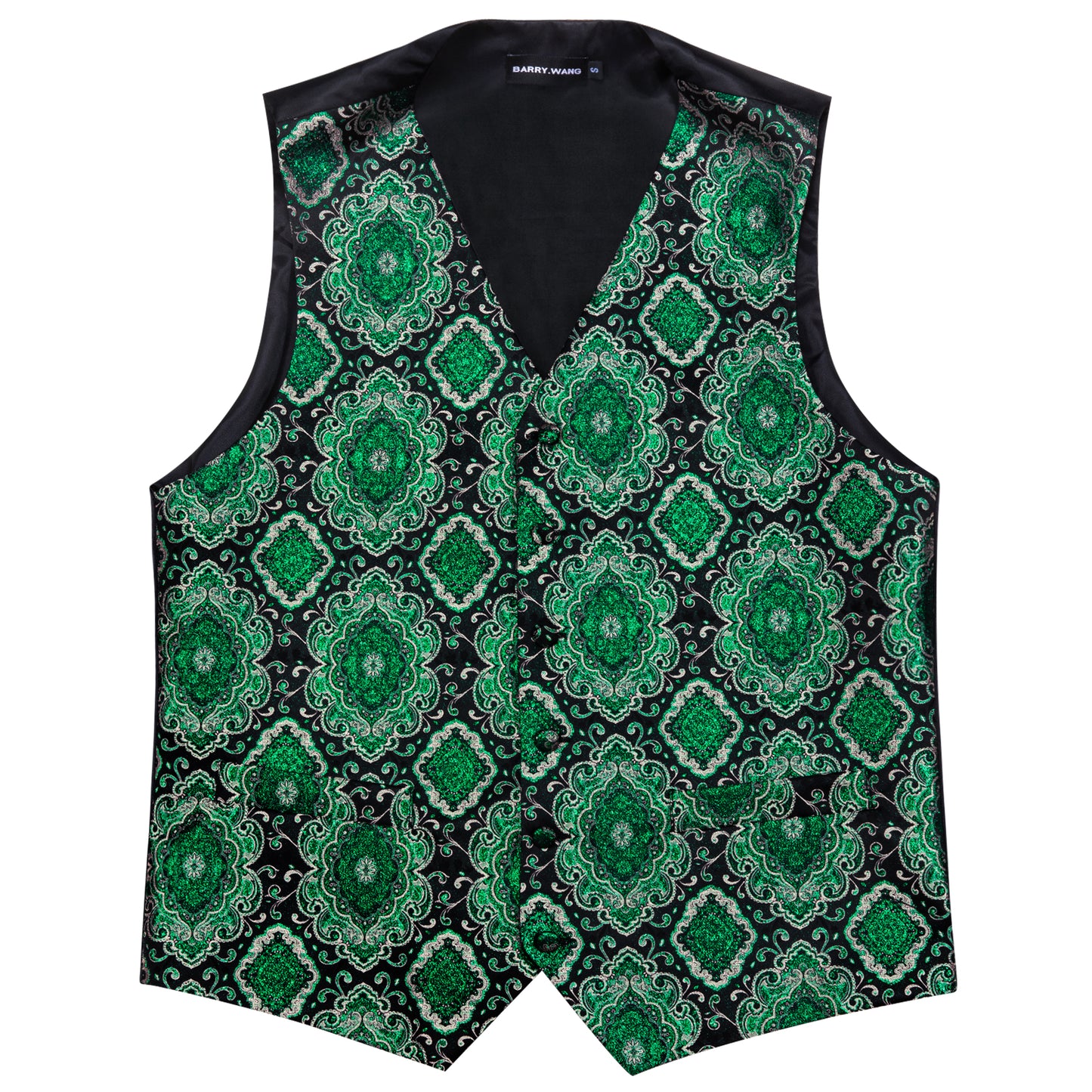 Designer Waistcoat Novelty Bowtie Vest Shiny Diamond Print Emerald Green