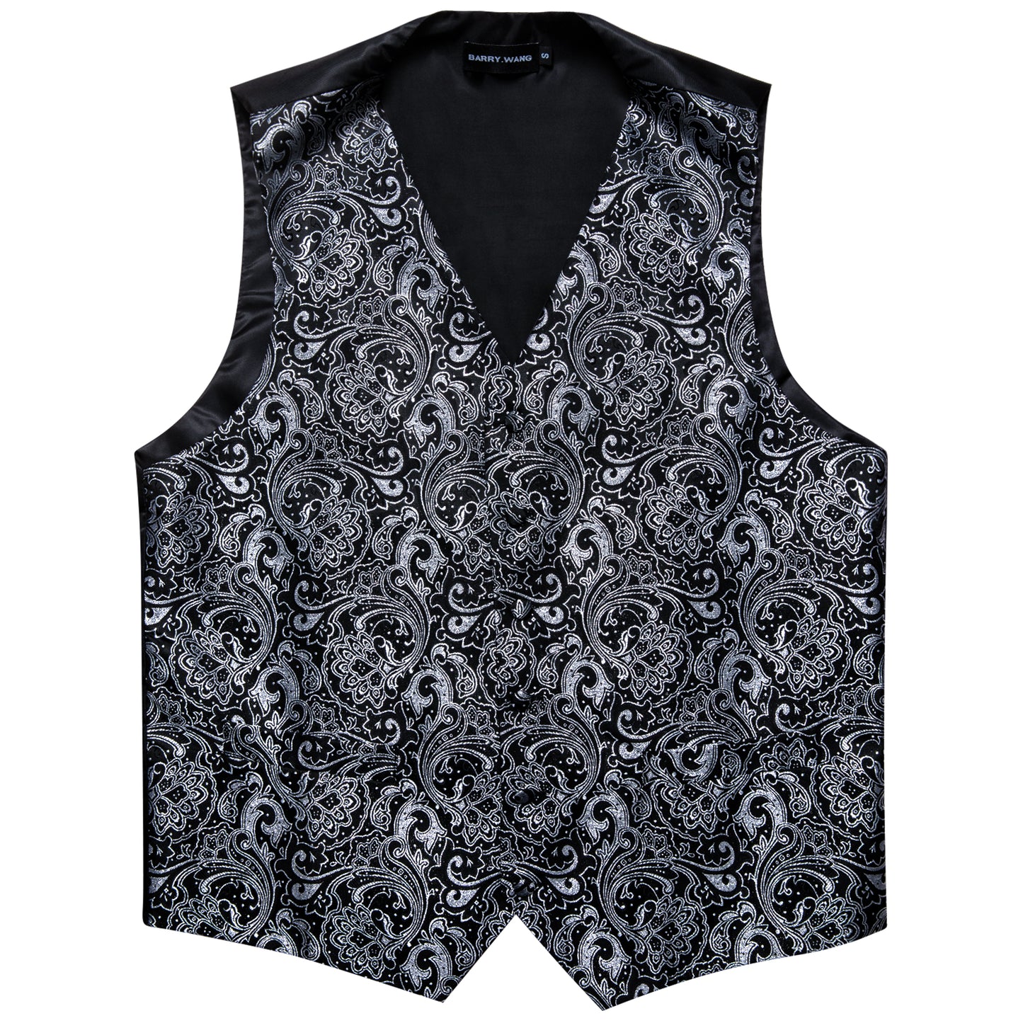 Designer Waistcoat Novelty Bowtie Vest Shiny French Fan Print Charcoal Grey