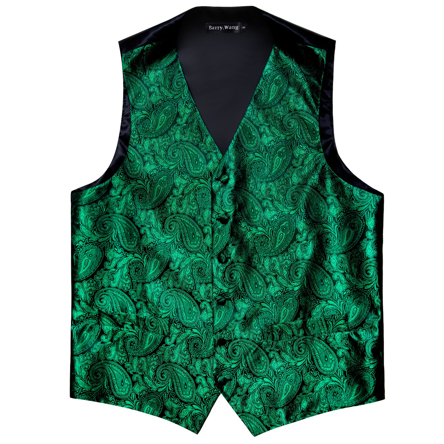 Designer Floral Waistcoat Silky Novelty Vest Forest Green