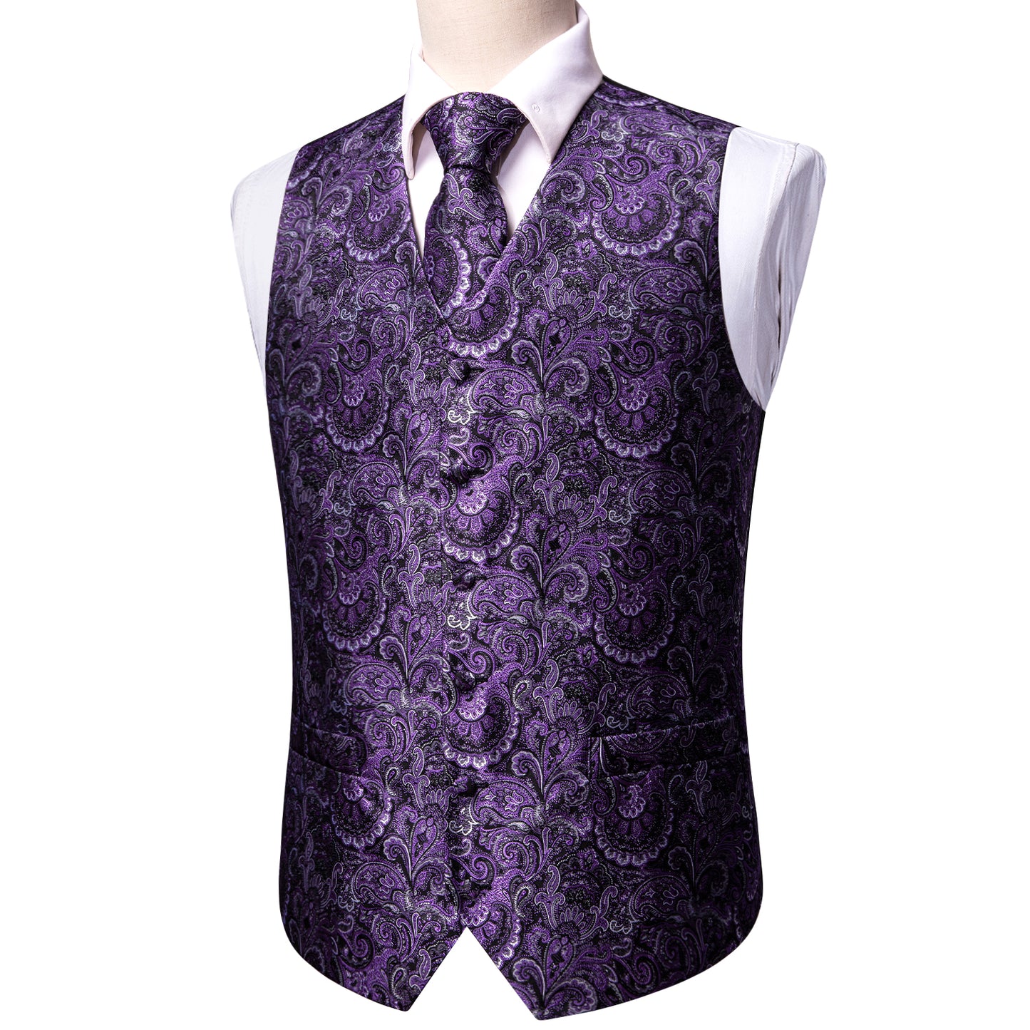 Designer Floral Waistcoat Silky Novelty Vest Purple Sunrise