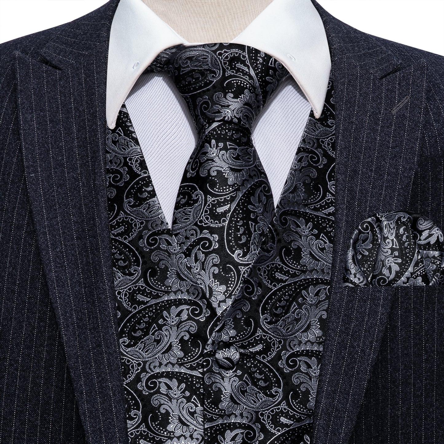 Designer Floral Waistcoat Silky Novelty Vest Charcoal Grey Shells