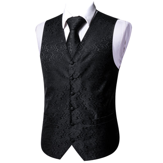 Designer Floral Waistcoat Silky Novelty Vest Black Shells