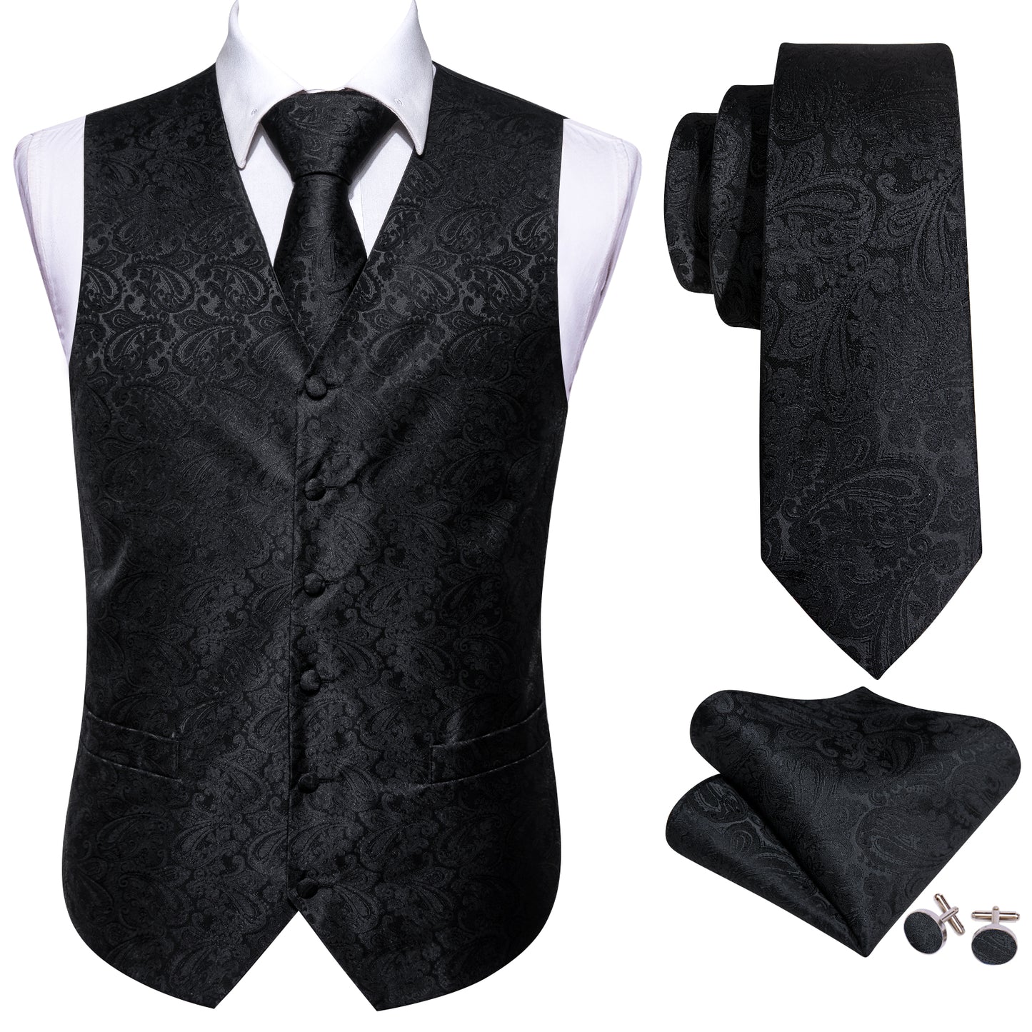 Designer Floral Waistcoat Silky Novelty Vest Black Shells