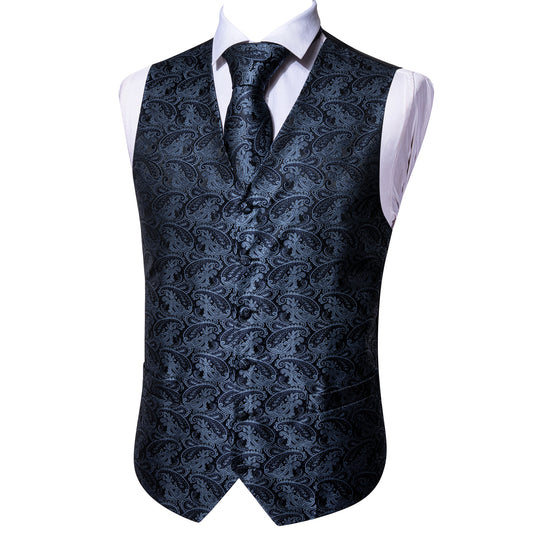 Designer Floral Waistcoat Buy 1 Get 1 Free Random Design in Your Size Silky Novelty Vest Steel Navy