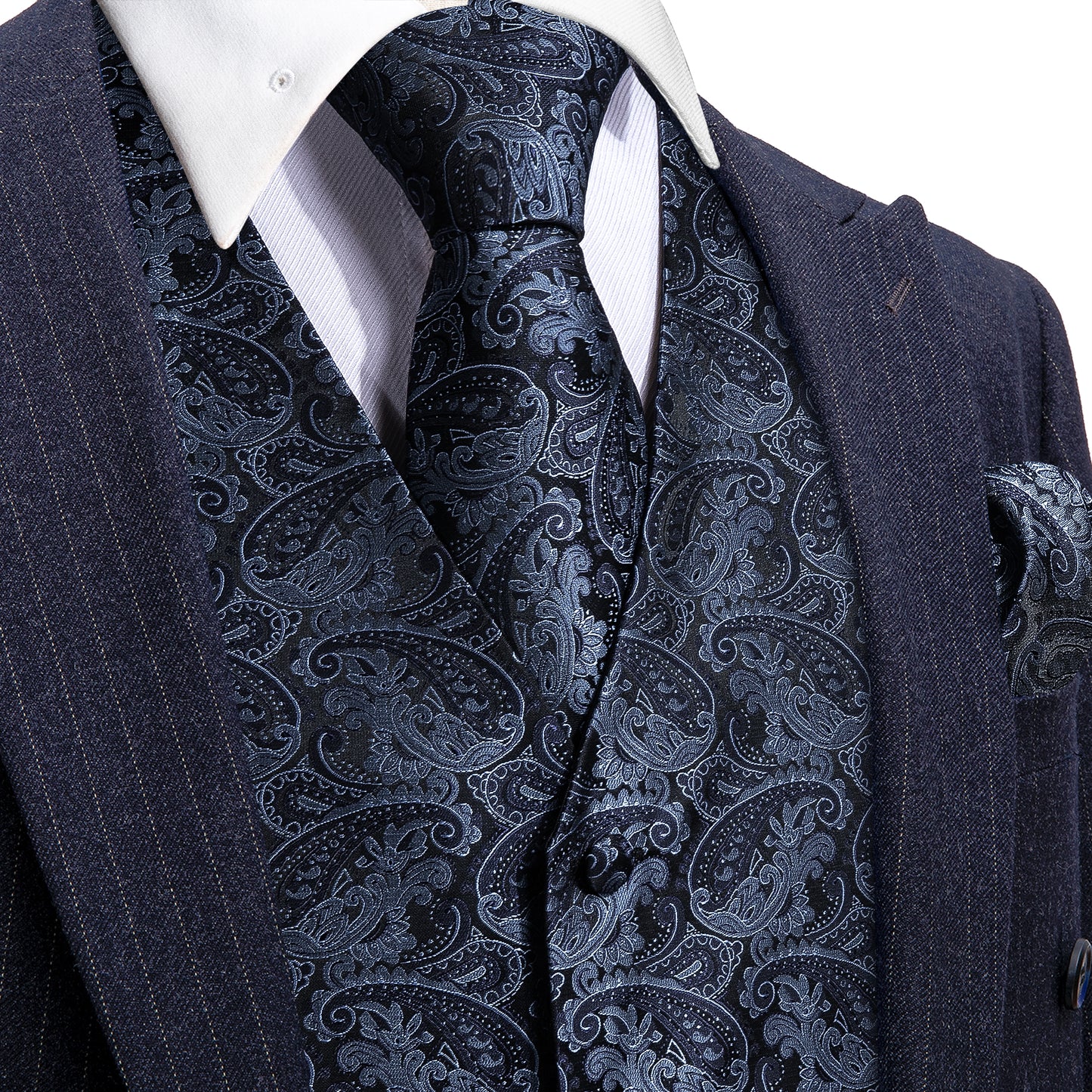 Designer Floral Waistcoat Silky Novelty Vest Steel Navy