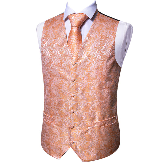Designer Floral Waistcoat Silky Novelty Vest Shrimp Orange